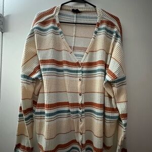 Out From Under by Urban Outfitters Cream & Teal Striped Waffle Knit Cardigan